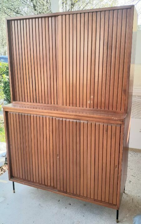 Midcentury wood Hutch door closed